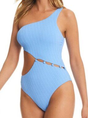 NWT! Red Carter Asymmetrical Button One-Piece Swimsuit in Crystal Blue